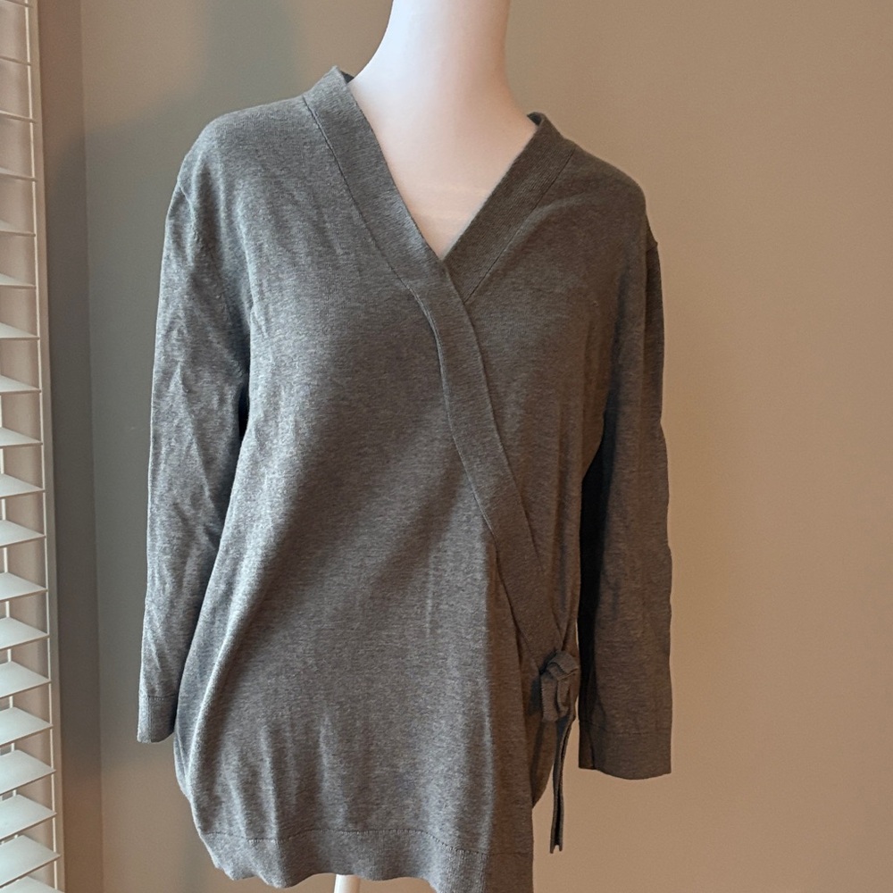 Lands End Gray Women's Wrap Bow Sweater XL